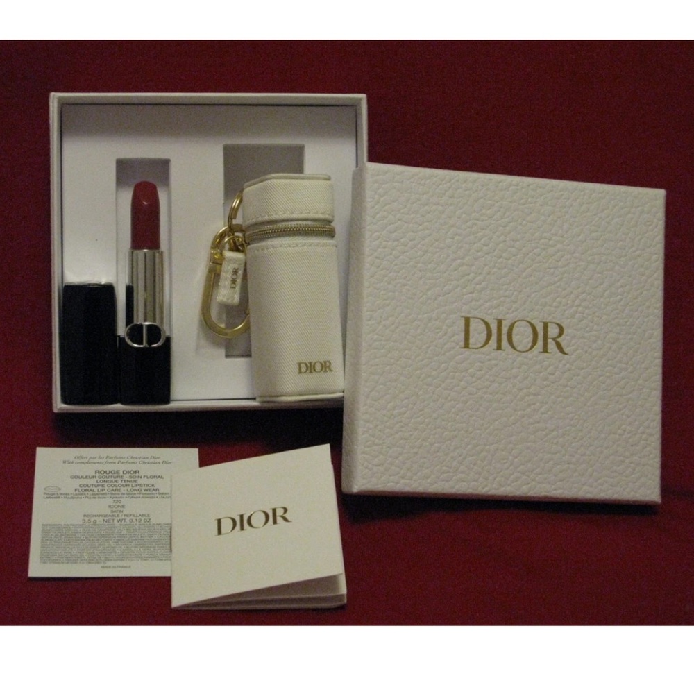 Dior Rouge Lipstick 'Icone' #720 Full Sz & Lipstick Case Gift Set Beautiful NIB